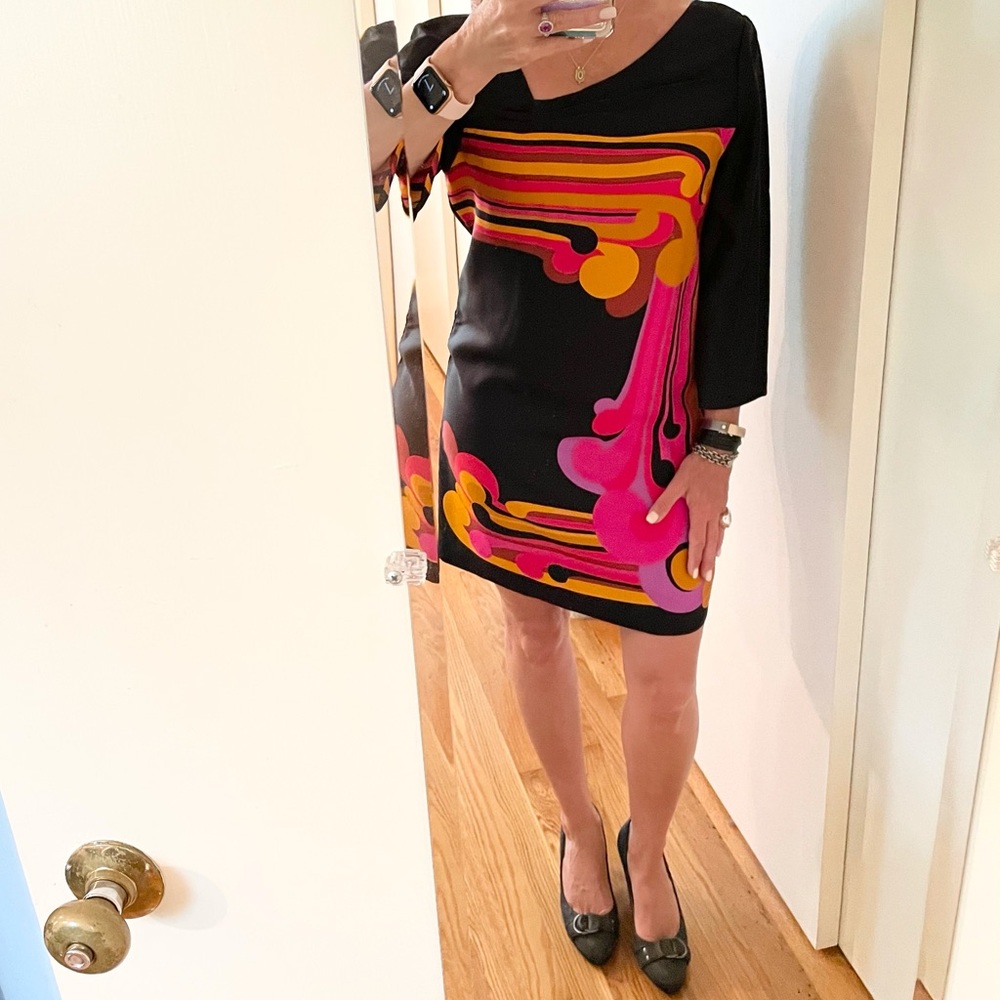 Tibi Black/orange/pink Silk Geometric Shapes Dress